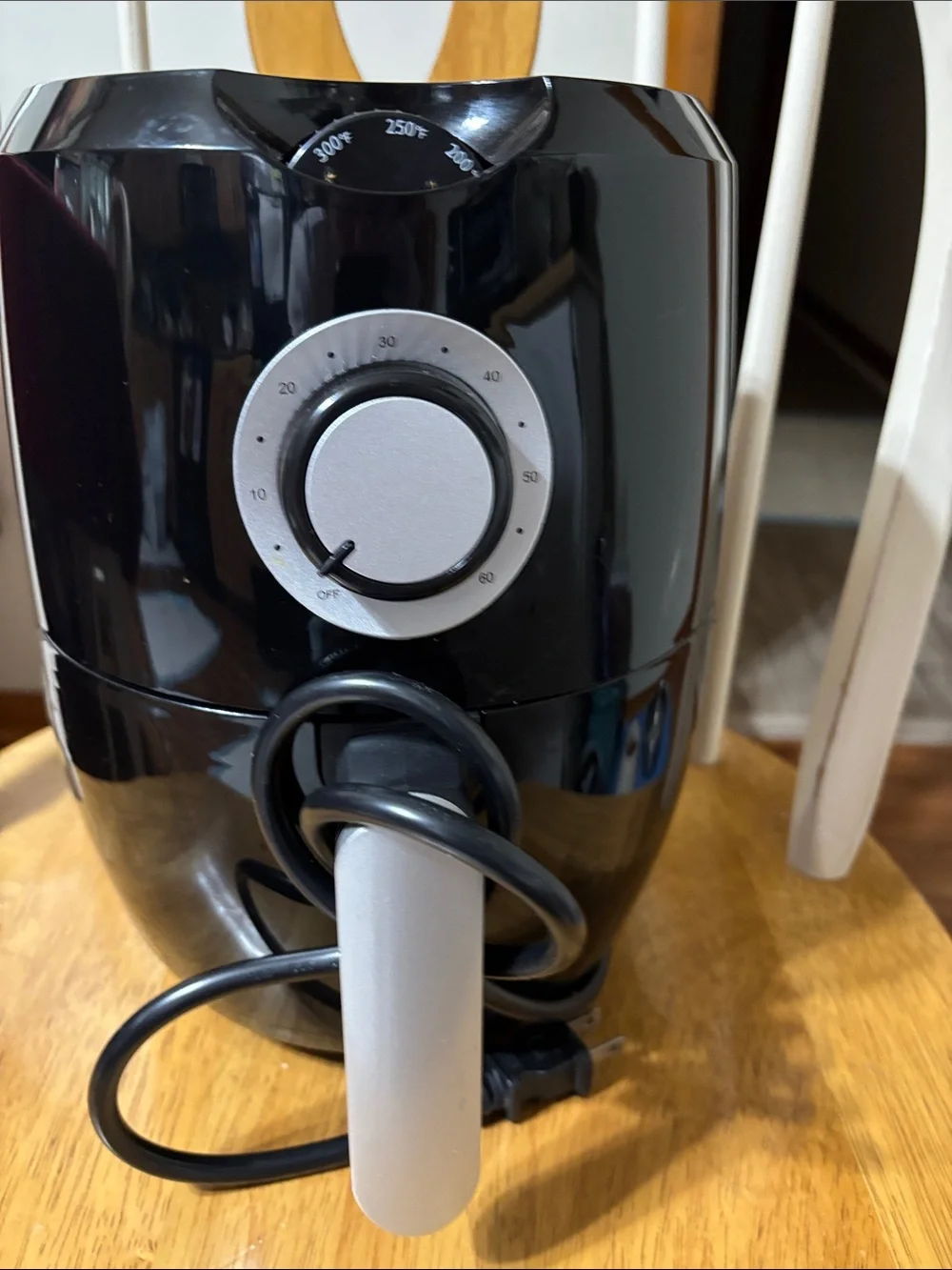 Black Air Fryer with Silver Dial and Handle - Compact Countertop Cooker